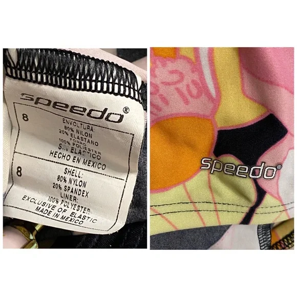 Speedo One Piece Swimsuit Racerback Black Floral Sz 8 Full Coverage UPF 50+ - Picture 10 of 10